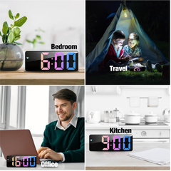 Digital LED Alarm Clock with Snooze, Temperature & Adjustable Brightness (Red)