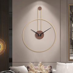 Large Silent Metal & Walnut Decorative Wall Clock