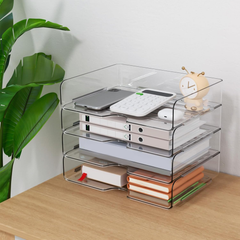 Pack of A4 Clear Acrylic Document Trays – Stackable Letter File Organiser, Transparent