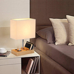 USB Bedside Table Lamp with Charging Station