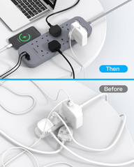 8 Way 5M Extension Lead with Surge Protection & Dual Switches, Grey Power Strip