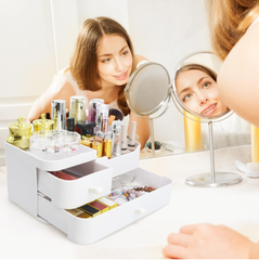 White Makeup Organizer Box with Drawers – Skincare & Cosmetic Storage Case