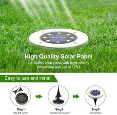 Solar Lights for Outdoor Garden/ Ground, 8 LED 8 Pcs | IP67 Waterproof, Solar Path Lights, - Warm (White)