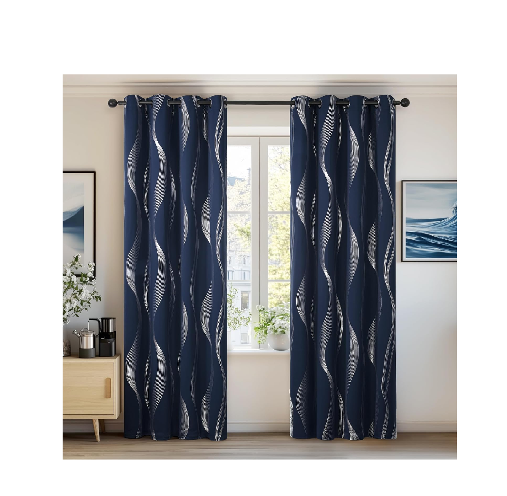 Foil Printed Grey Blackout Curtains – 46x54 Inch Thermal Eyelet Drapes, 2 Panels