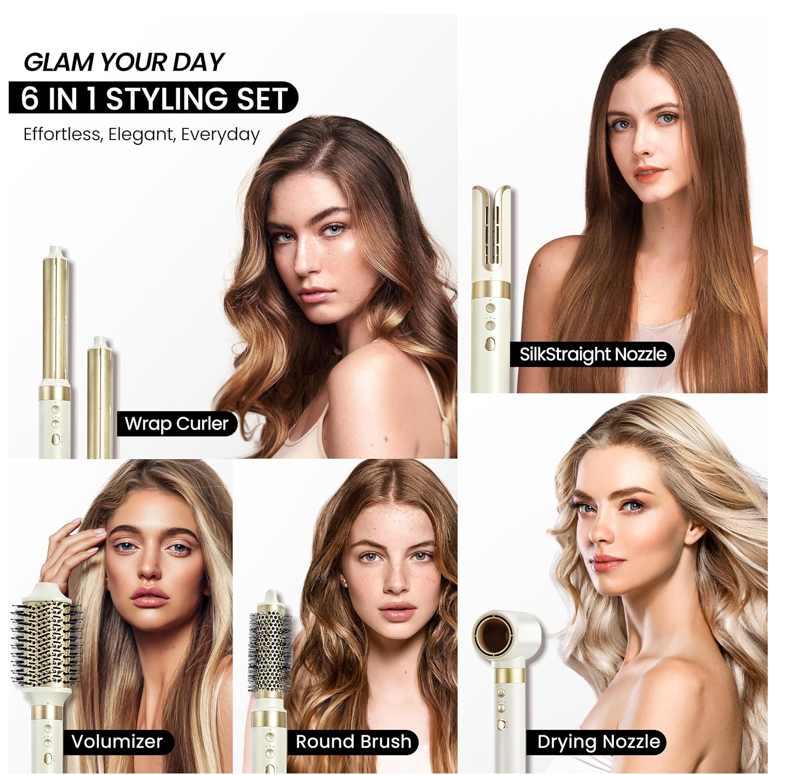 6-in-1 Hot Air Styler Gift Set – Long Barrel, Volumizing Brush & Travel Bag