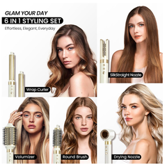 6-in-1 Hot Air Styler Gift Set – Long Barrel, Volumizing Brush & Travel Bag