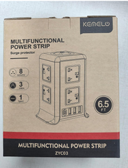 8 Way Tower Extension Lead with 4 USB Ports – 2M Cable, Surge Protected Power Tower