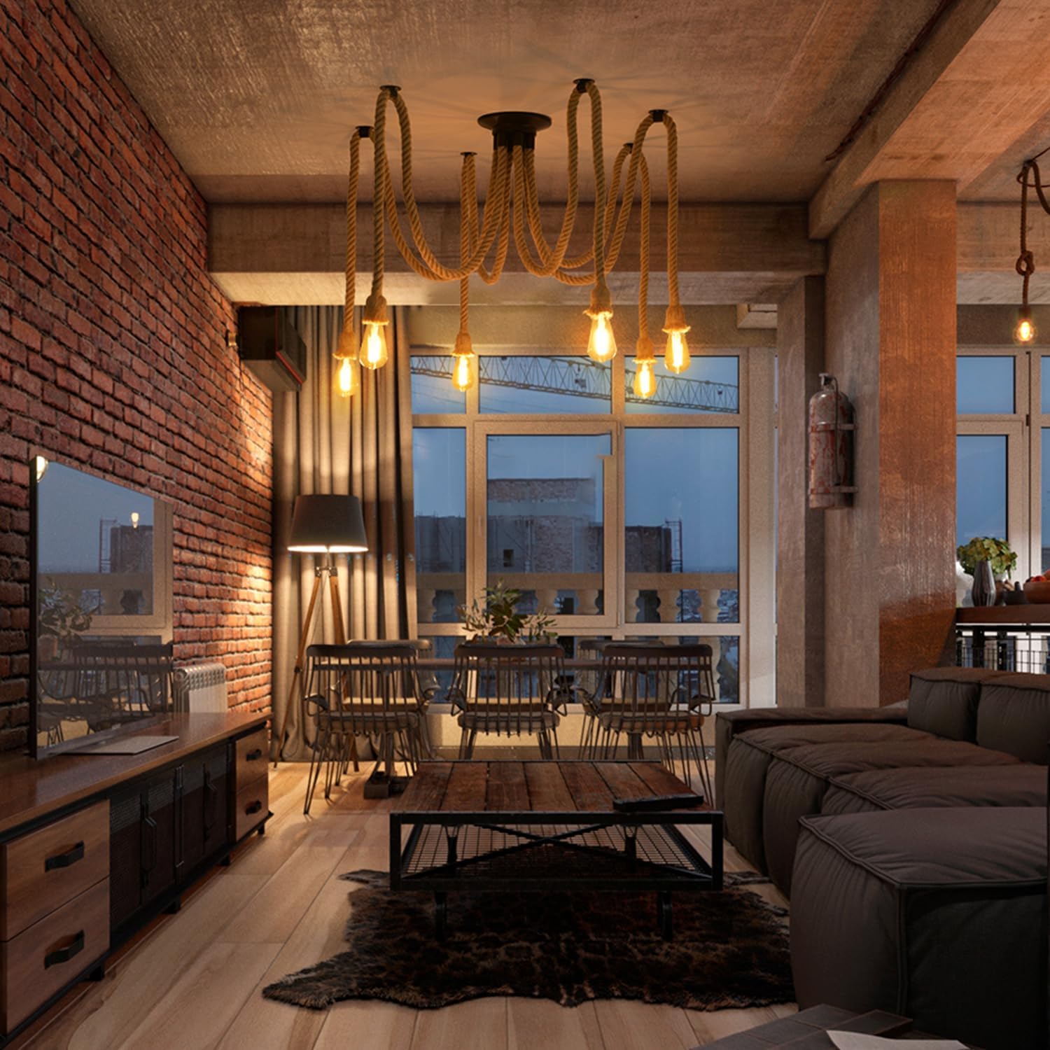 6-Head Spider Chandelier Pendant Light, Adjustable Industrial Ceiling Lamp