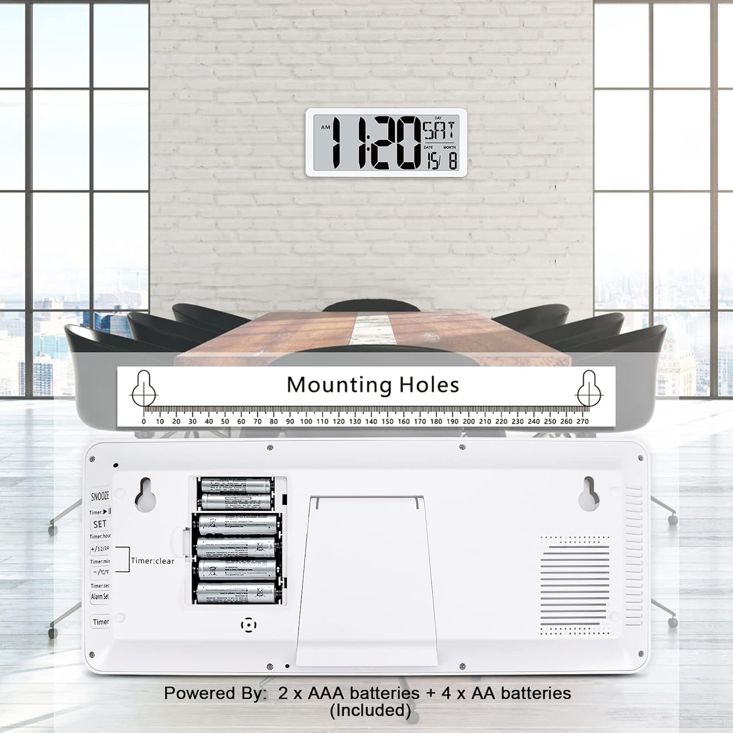 Extra Large LCD Digital Wall Clock with Date, Temperature & Easy Read Display