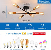 Modern 6-Light Gold Black Sputnik Ceiling Light, E27 Base