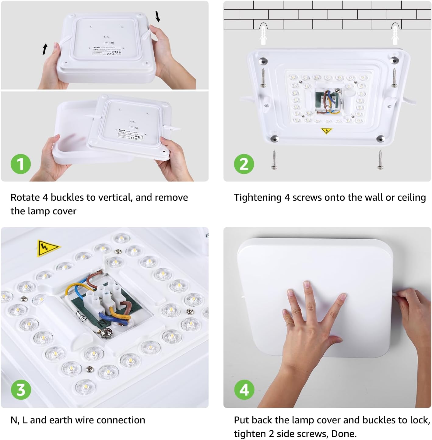 24W Square LED Ceiling Light, IP44, 5000K Daylight