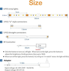 Dimmable Under Cabinet LED Lighting Kit, 6*50cm Strip Lights with Remote Control, Counter for Kitchen,Cupboard, 2700K Warm White,Bright, Timing,12V,1500lm