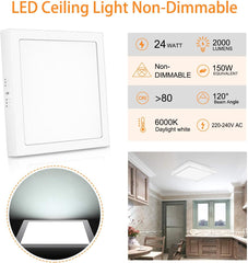 Modern Square 24W LED Ceiling Lights, Equivalent to 150W Bulbs, Daylight White 6000K, LED Panel Ceiling lamp