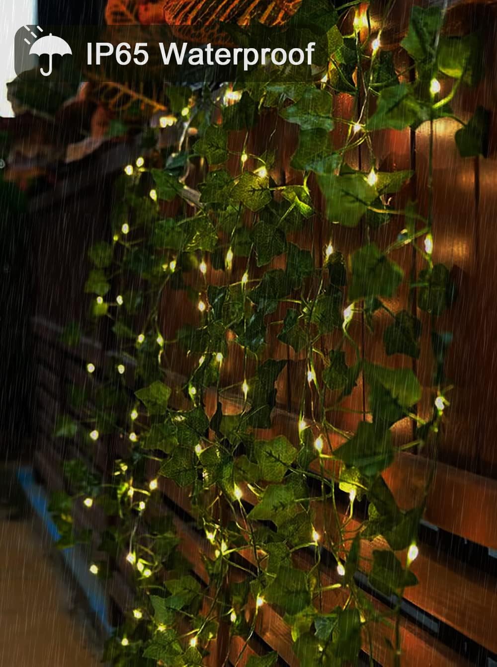 Solar String Lights 10M 100 LED Ivy Garland – Solar Powered, 8 Modes, Waterproof
