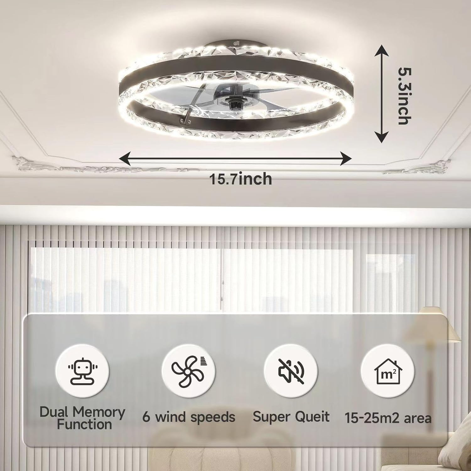 Modern Smart Ceiling Fan with LED Light – 6 Speeds, Dimmable Warm-to-Cool Lighting, and Remote Control for Bedrooms, Living Rooms