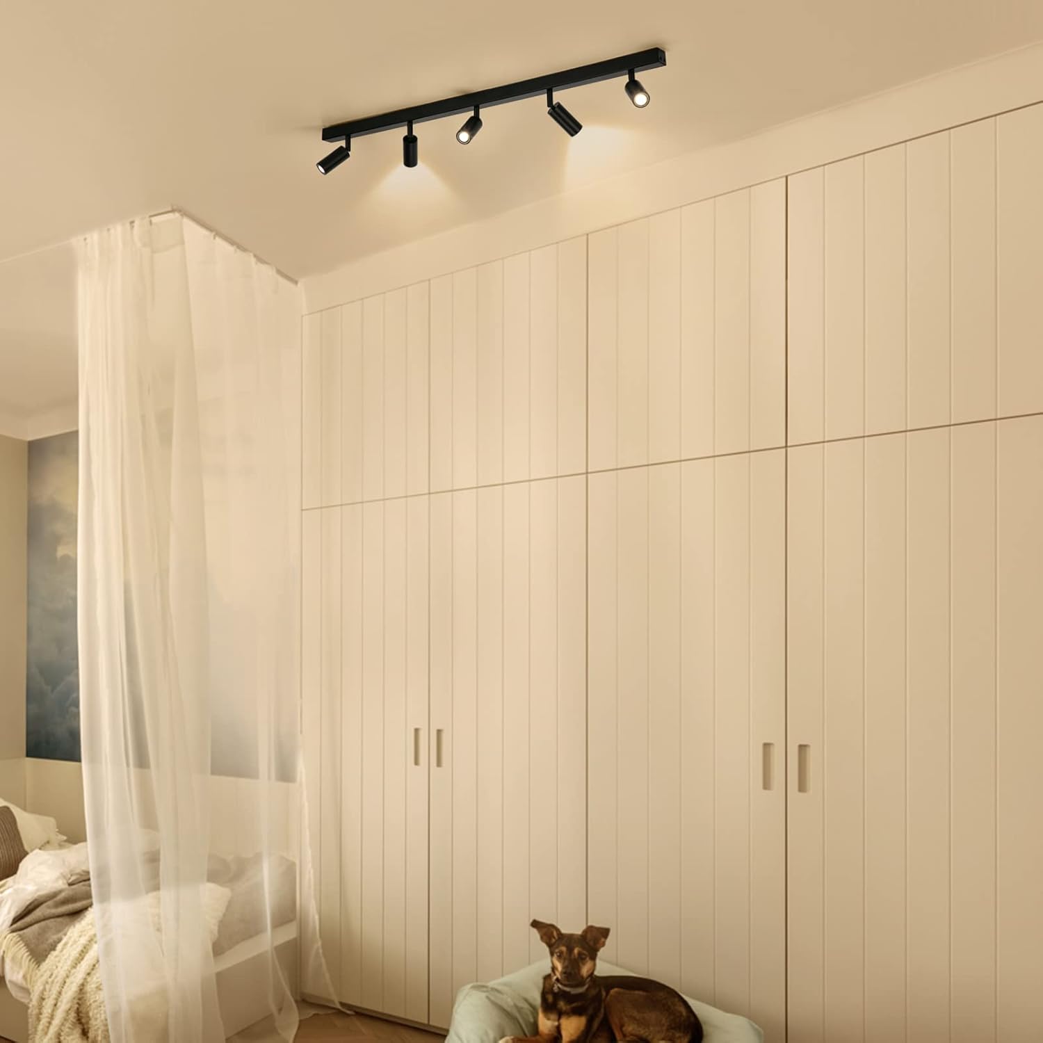 Black 5-Way Ceiling Spotlight with Adjustable Rotatable LED Lights
