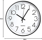 12-Inch Silent Quartz Wall Clock, Non-Ticking Decorative Clock for Home & Office (Black)
