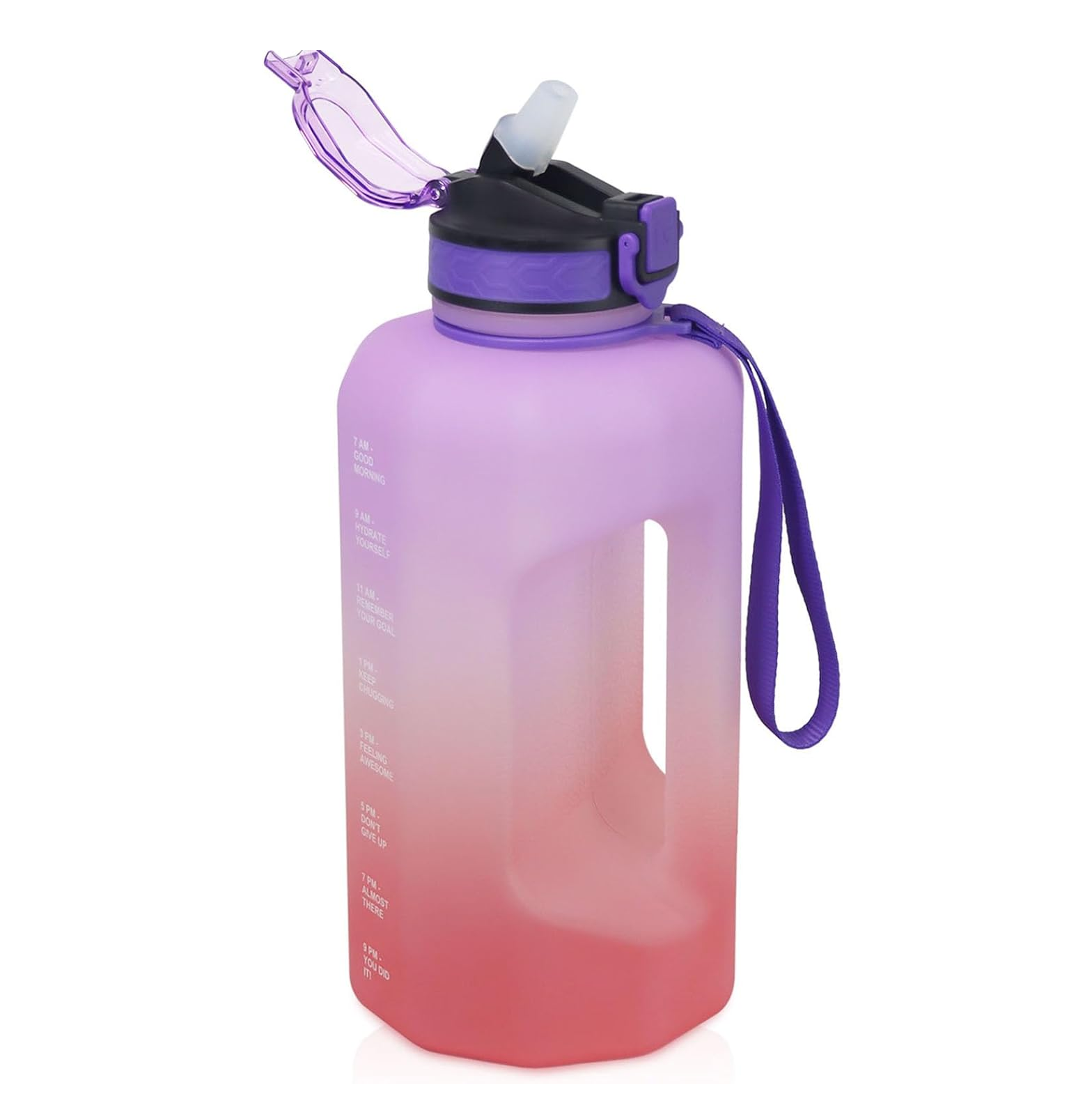 2.2L Large Sports Water Bottle with Time Markings – Leakproof, Dishwasher Safe