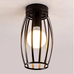 Vintage Black Basket Cage Ceiling Light - Semi-Flush Mount for Hallway, Bedroom, Living Room, E27 Bulb