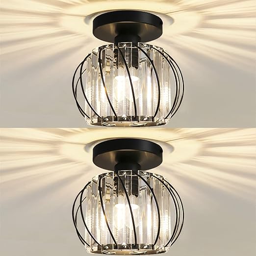 Small Crystal Flush Mount Ceiling Light with Black Shade