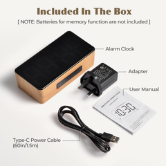 Wood Grain Digital Alarm Clock with Dual Alarms, Snooze & Adjustable Brightness