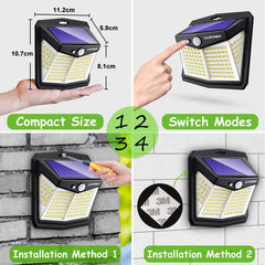 Solar Lights for Outdoor with 128 LEDs, Motion Sensor, Waterproof, Durable, 3 Modes, Cool White