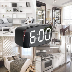 LED Mirror Alarm Clock with Snooze, Voice Control & Adjustable Brightness