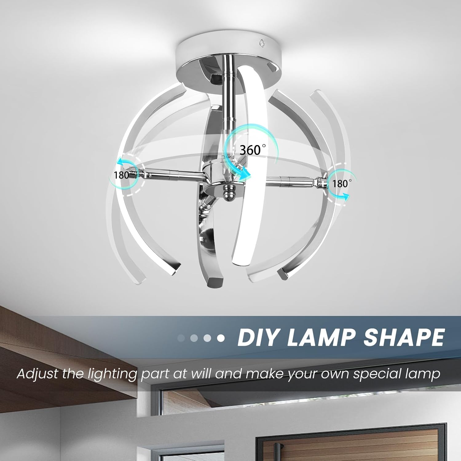 Curved LED Ceiling Light – 22W Cool White, Silver
