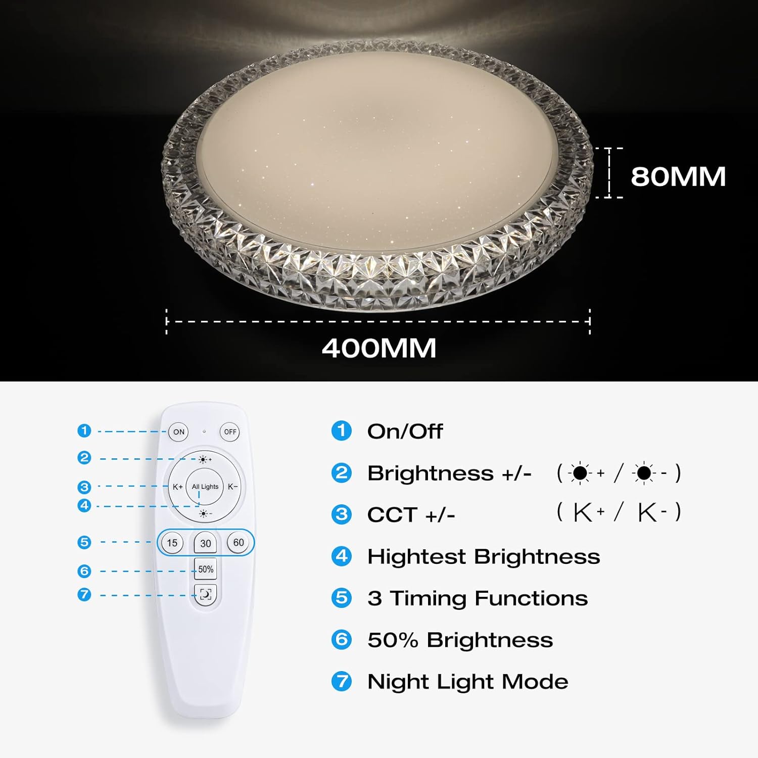 40W Dimmable LED Ceiling Light with Remote Control