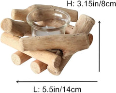 Rustic Driftwood Wooden Tea Light Candle Holder with Glass
