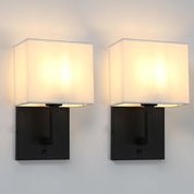 Vintage Wall Lights Set with Linen Shades, E27 Base