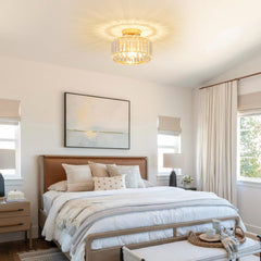 Modern Crystal Ceiling Light with Glass Lampshade Chrome