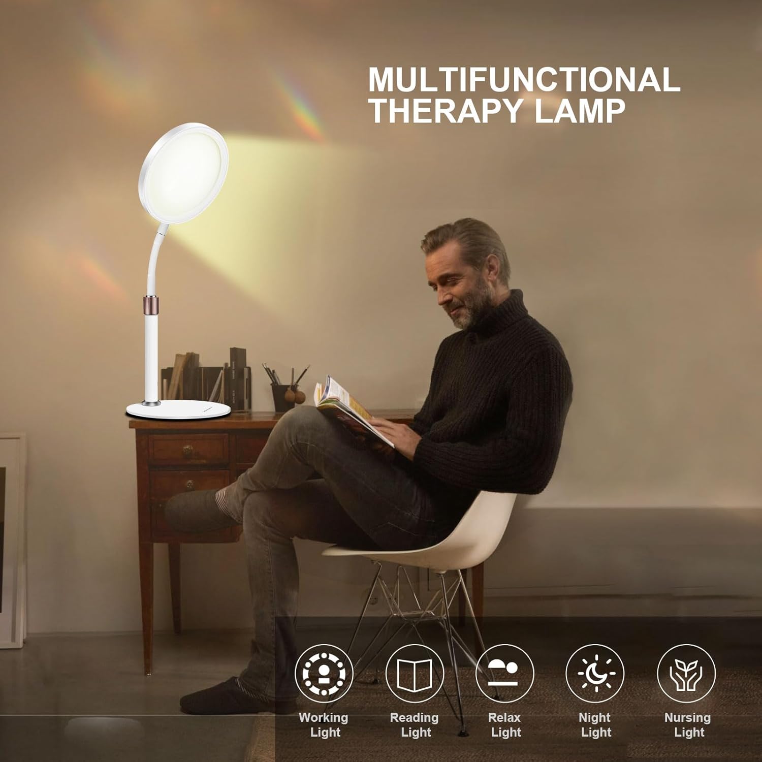 SAD Light Therapy Lamp – 10,000 Lux UV-Free Light for Mood & Energy Boost