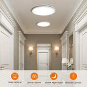 LED Ceiling Light 24W Dimmable with Remote, 2000K-6500K Round Panel