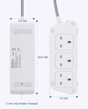 6 Way Extension Lead with 5 USB Ports (1 USB-C), 5M Braided Cable, 3250W Surge Protected