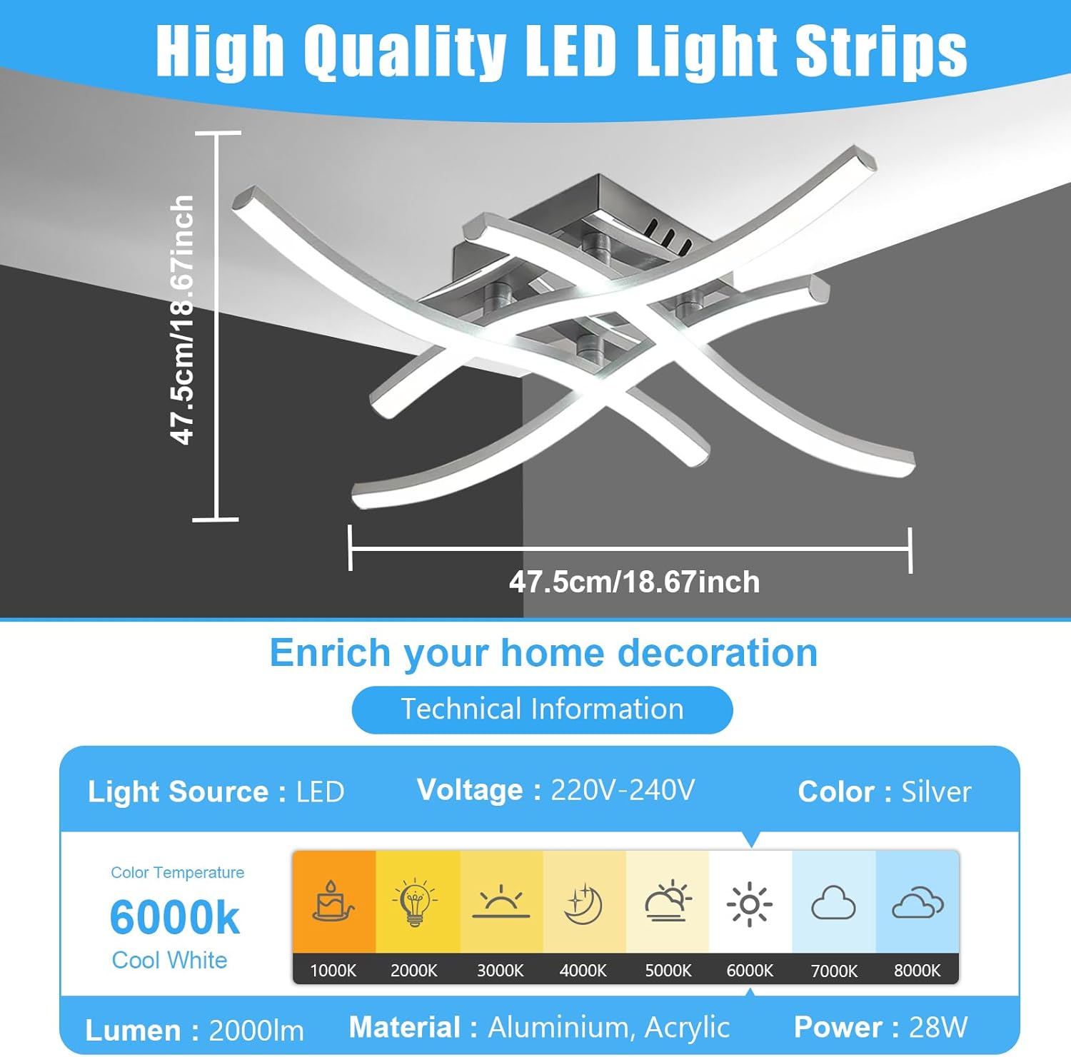 Modern 28W LED Ceiling Light with Curved Design