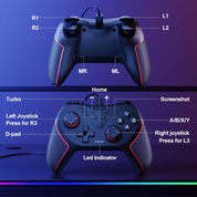 Wired Game Controller for PC with Paddles, Vibration & Mappable Buttons – Black