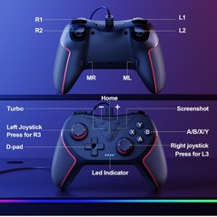 Wired Game Controller for PC with Paddles, Vibration & Mappable Buttons – Black