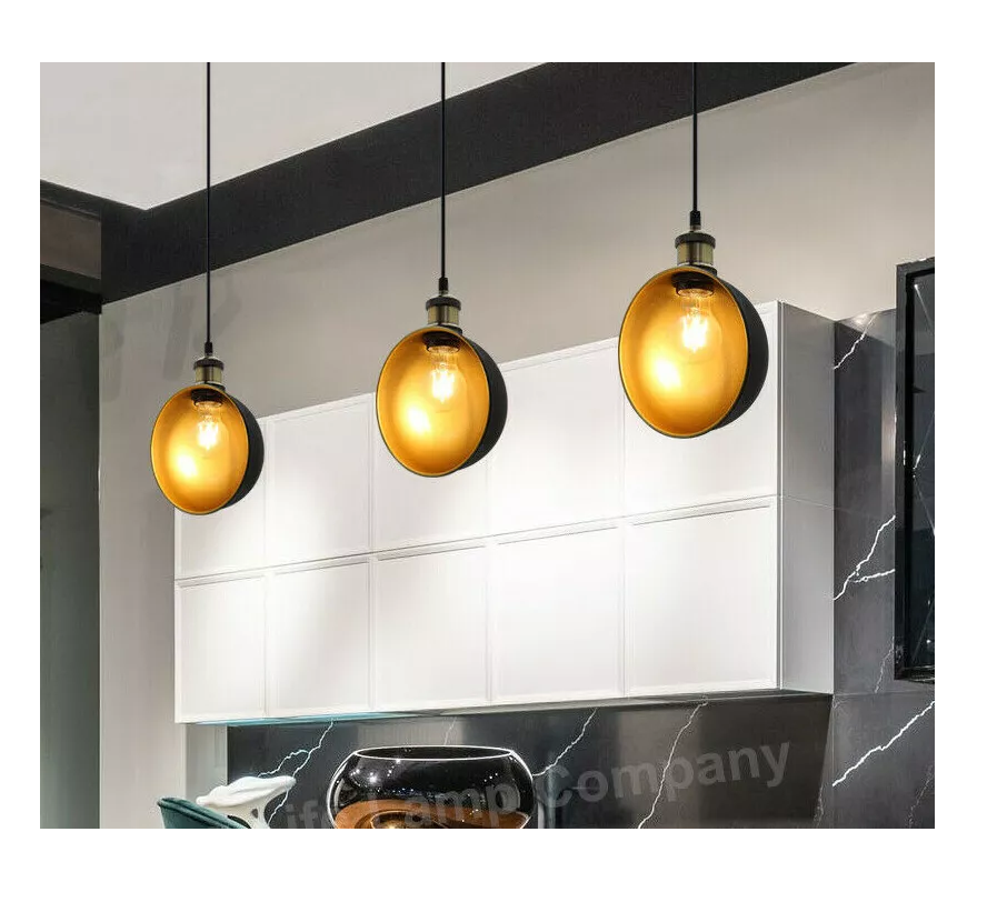 Vintage Antique Bowl Hanging Ceiling Pendant Shade – Black Gold Diner Light H3017