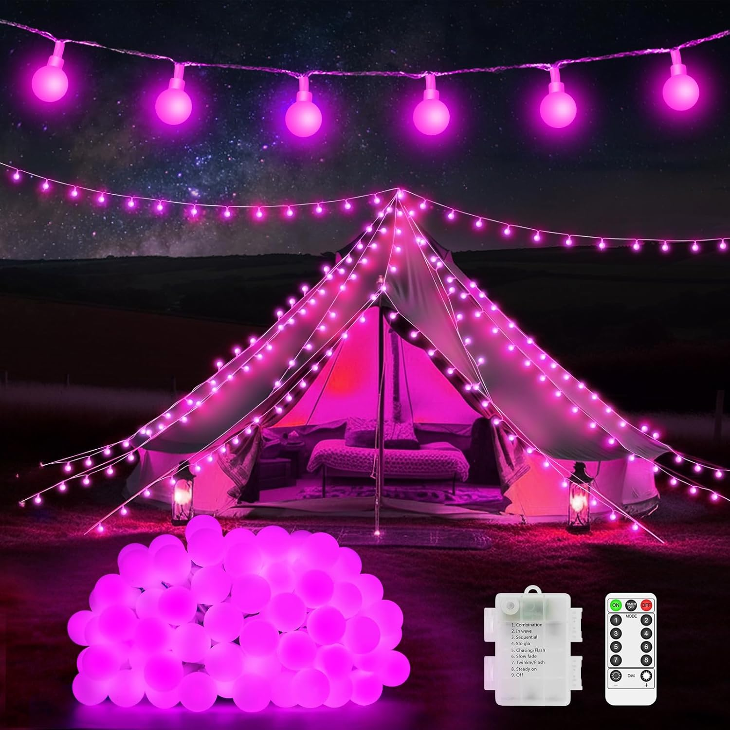 12M 100 LED Battery Operated Multicolor Globe Fairy Lights
