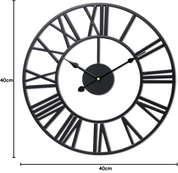 Large Vintage Metal Wall Clock, Silent Non-Ticking Roman Numerals for Home & Garden