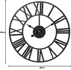 Large Vintage Metal Wall Clock, Silent Non-Ticking Roman Numerals for Home & Garden