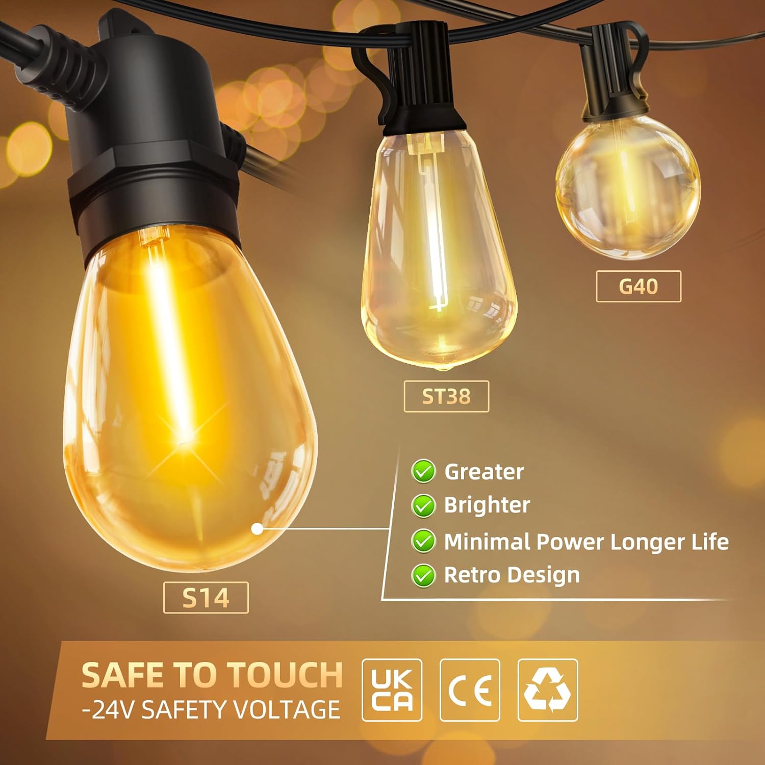 150ft Outdoor Festoon Lights with Remote & Dimmable LEDs