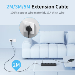 4 Way Extension Lead with 3 USB Ports 30W – 2M Surge Protected Power Strip, Black