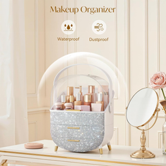 Large Multifunctional Makeup Organizer with Drawers – Dustproof Cosmetic Storage Box