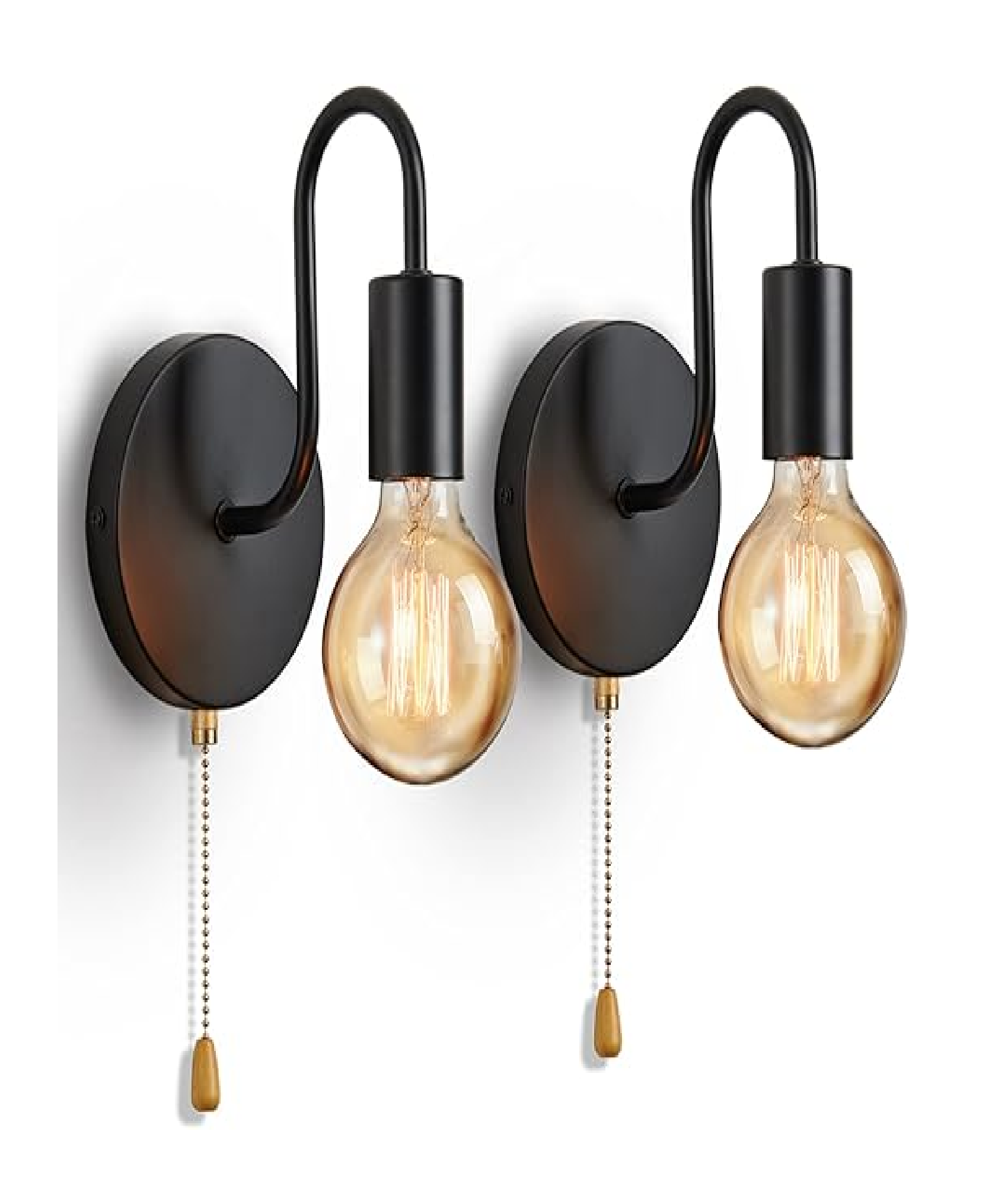 Vintage Industrial Wall Lamp Set with Pull Cord Switch