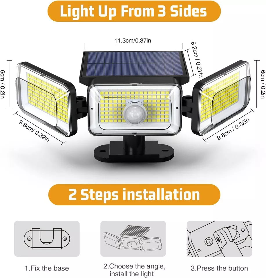 368 LED Solar Motion Sensor Outdoor Wall Light