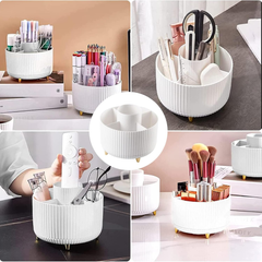 Rotating Makeup Organizer with Brush Holder, 5 Compartments for Vanity Storage