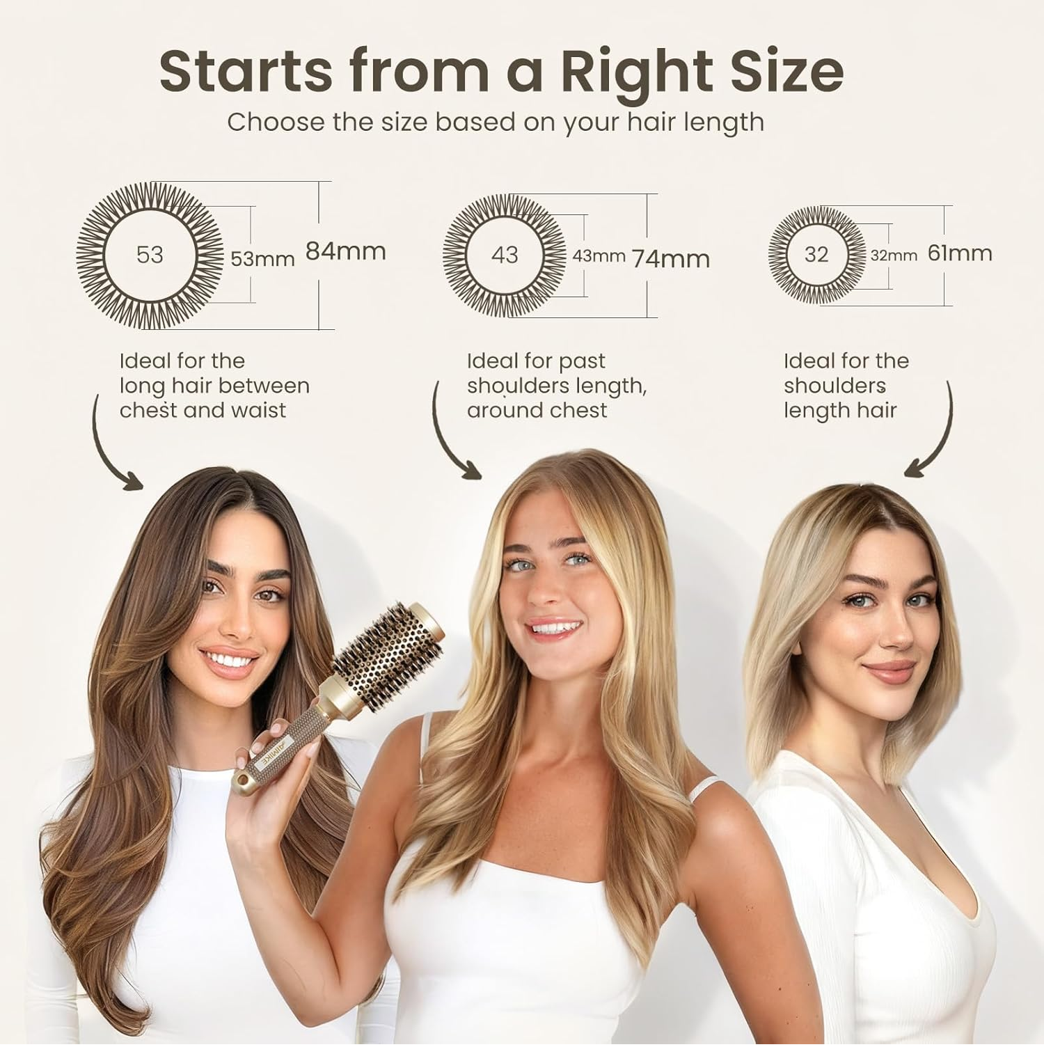 Round Hair Brush – Nano Thermal Ceramic & Ionic Barrel Brush with Boar Bristles for Blow Drying, Styling & Volume