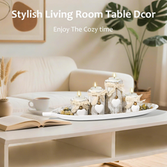 GoMaihe Wooden Candle Holder Set with Tray – 4-Pcs Tealight Centerpiece Décor